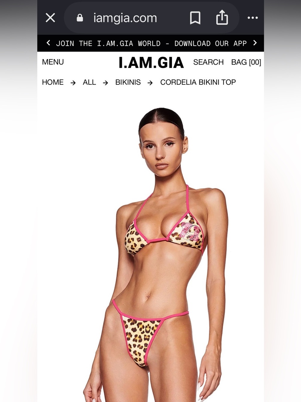 I.AM.GIA Leopard Print Bikini Top with Hot Pink Trim
